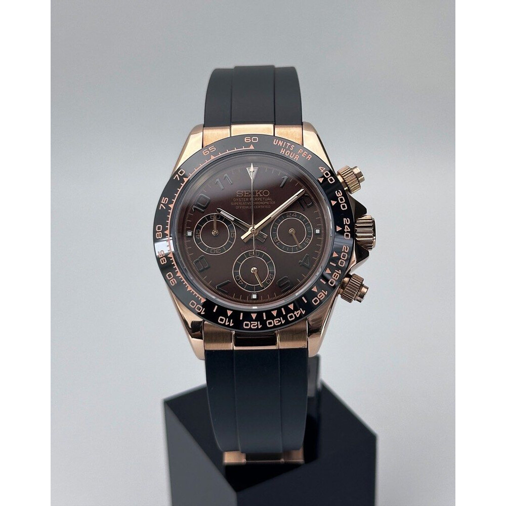 Custom Seiko Mod • Brown Chocolate Daytona Quartz Chronograph • 39.5mm